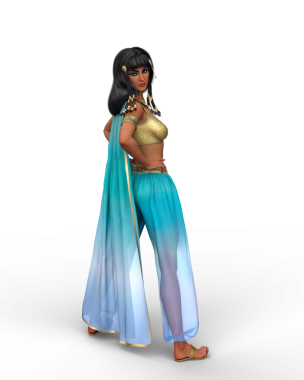 Güzel bir Mısırlı kadın, omzunun üstünden bakan bir prenses gibi. Şeffaf bir arkaplanda 3 boyutlu resimleme izole edildi.