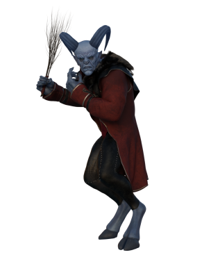 Avrupa folklorunda Noel 'de yaramaz çocukları cezalandıran Krampus iblisi. Şeffaf bir arkaplanda 3 boyutlu resimleme izole edildi.