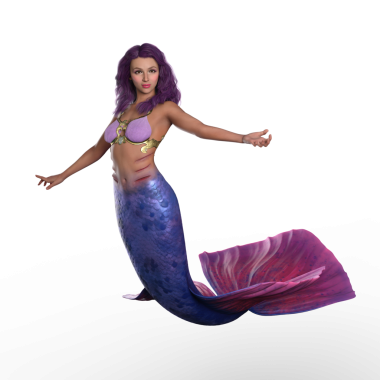 Mor saçlı, muhteşem seksi, fantezi deniz kızı. Şeffaf bir arkaplanda 3 boyutlu resimleme izole edildi.