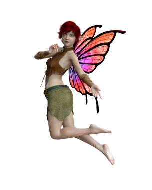 Yeşil kostüm giyip uçan sevimli bir dişi peri. Şeffaf bir arkaplanda 3 boyutlu resimleme izole edildi.