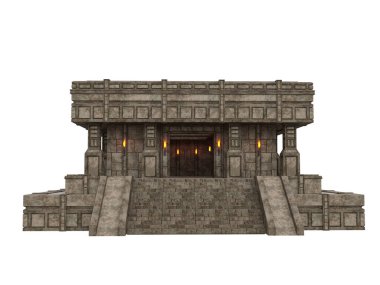 Kayıp bir medeniyetten kalma antik bir tapınak binası. İzole edilmiş üç boyutlu resimleme.