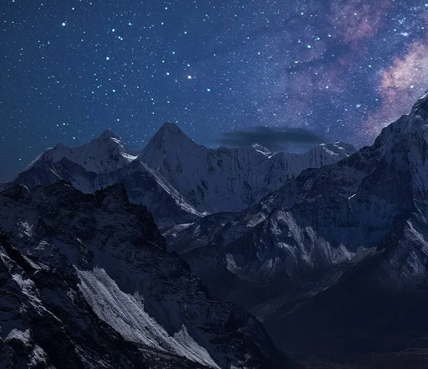 beautiful mountain landscape with a starry sky