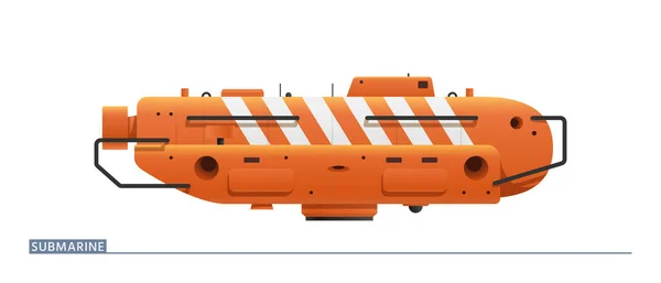 潜水艇救援车在侧视 橙色条纹潜水艇救援车 矢量说明 — 图库矢量图片