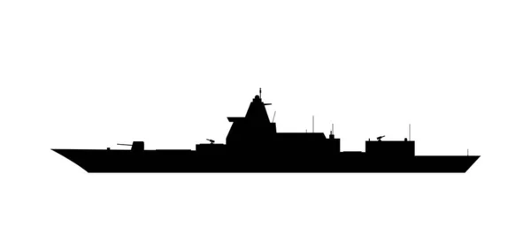 Die Schwarze Form Des Kriegsschiffs Ist Auf Weißem Hintergrund Isoliert — Stockvektor