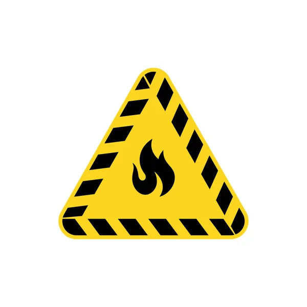 警告标志与火焰符号和安全条纹的边缘 平面矢量图解 — 图库矢量图片
