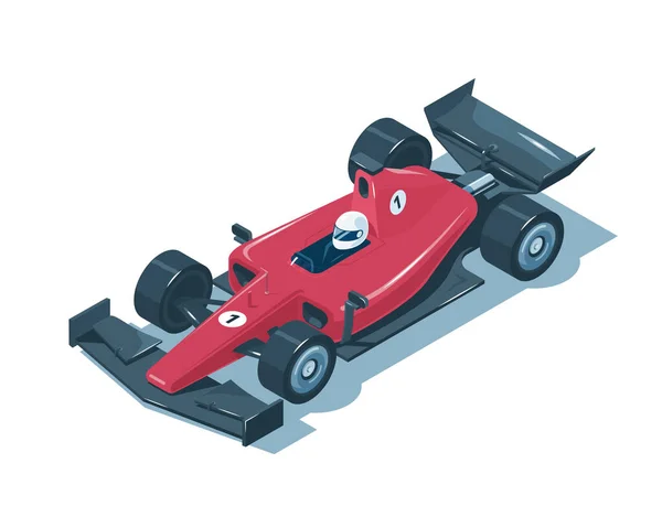Open Wheel Racing Bil Isolerad Vit Bakgrund Röd Isometrisk Racerbil — Stock vektor