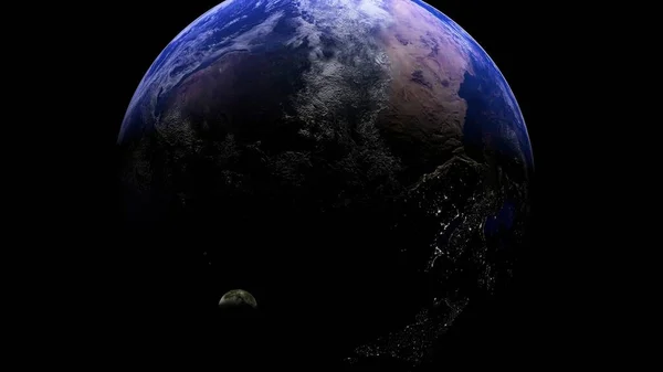 3d render earth from space, moon and sun