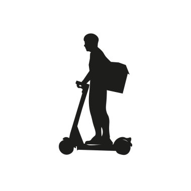Elektrikli scooter siluetinde yiyecek ve paket teslimatçısı.