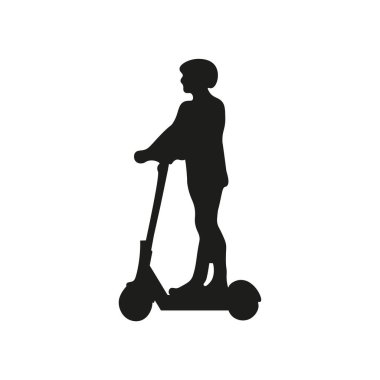 Elektrikli scooter tabelasında kasklı bir adam.