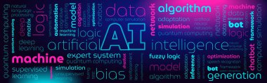 Yapay zeka, arkaplan, ekran koruyucu, yapay zeka üzerinde etiket bulutu, sözcük dokusu, kelime kalıbı