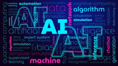 Yapay zeka, arkaplan, ekran koruyucu, yapay zeka üzerinde etiket bulutu, sözcük dokusu, kelime kalıbı