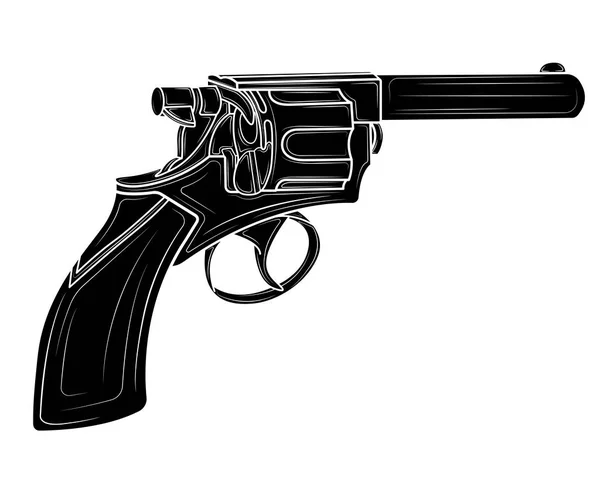 Silhouette Noire Revolver Pistolet Isolé Sur Fond Blanc — Image vectorielle