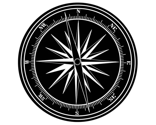 Zwart Silhouet Van Realistisch Kompas Geïsoleerd Witte Achtergrond — Stockvector