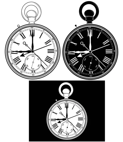 Ensemble Vieille Horloge Avec Chronomètre Chiffres Romains — Image vectorielle