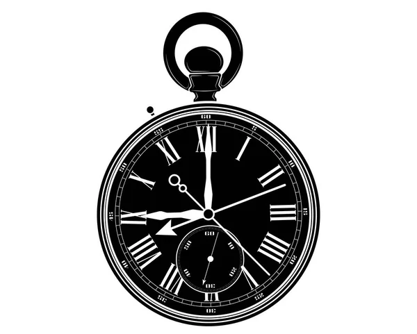 Black Silhouette Old Clock Stopwatch Roman Numerals — Stock Vector