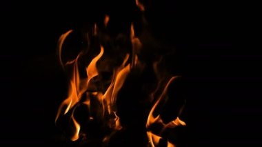 4K Slowmotion of wood fireplace burning flame,combustion power energy fire effect. 