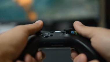 Nerd guy playing competitive game at home,computer videogames tech addiction.4k