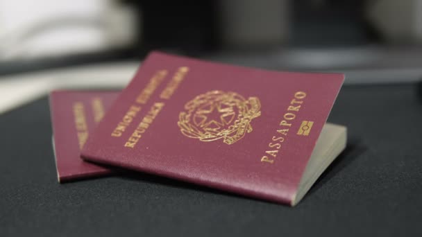 Red Biometric Italian Citizenship European Passport Identify Travel Documents — 图库视频影像