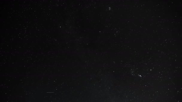 Estrelado Profunda Noite Céu Movimento Vista Orion Constelação Estrelas Queda — Vídeo de Stock