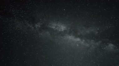 Yıldızlı Samanyolu takımyıldızları hareketli ve evrensel alan dönüşlü derin gece gökyüzü, dış uzay, 4k.