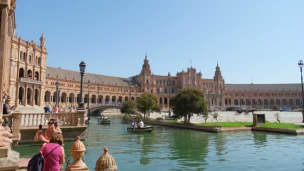 Berühmte Plaza Espana Mit Menschen Touristen Sevilla Stadtzentrum Europäische Spanische — Stockvideo