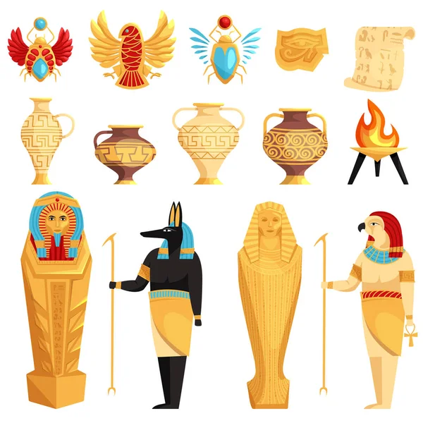 Conjunto Símbolos Egipcios Egipcios Aislados Antiguo Mural Egipcio Mitología Egipcia — Vector de stock