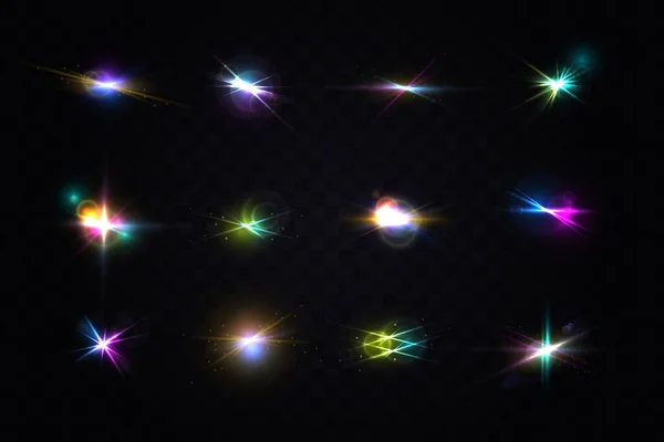Funkelnde Sterne Flackerndes Und Blinkendes Licht Linse Fackelt Kreative Mehrfarbige — Stockvektor