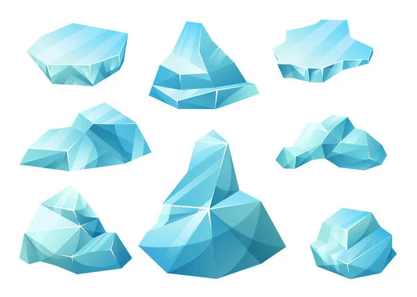 Льодовики Шматочки Айсберга Сині Блоки Льоду Заморожена Вода Сніг Кристали — стоковий вектор