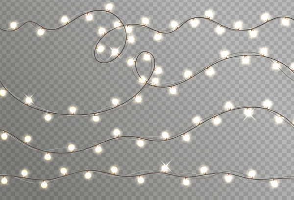 Weihnachtsbeleuchtung Isoliert Realistische Gestaltungselemente Weihnachtsgirlanden Xmas Realistische Overlay Lichter Karte — Stockvektor