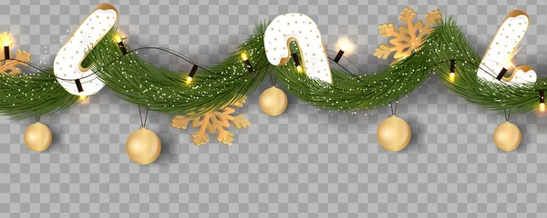 Nahtlose Dekorative Weihnachtsgirlanden Mit Nadelzweigen Und Leuchtender Lichterkette Kiefern Immergrüne — Stockvektor