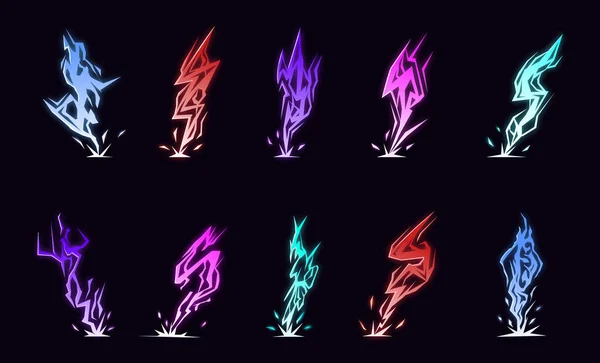 Lightning Animation Set Sparks Cartoon Lightning Effect Thunderbolt Strike Comic — Stockvector