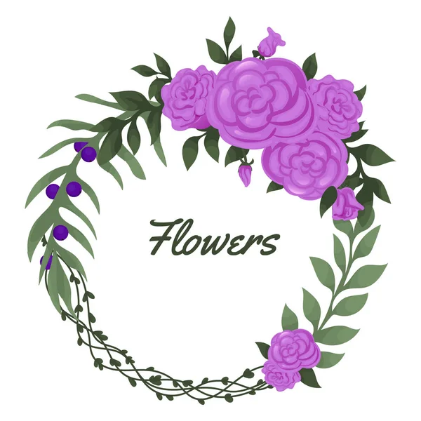 Yabani çiçeklerin çelengi. Yeşil dalları ve yaprakları olan şirin bir çelenk, ranunculus. Çerçevenin etrafında yabani otlar