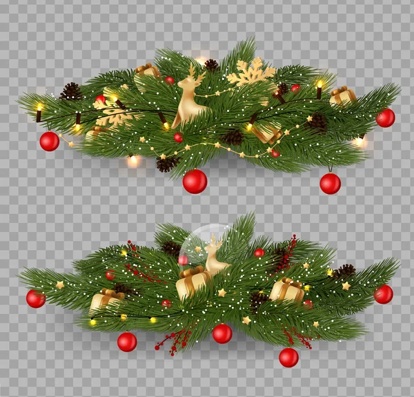 Noel süsleri, Noel çelenkleri, noktalı çiçekler, kırmızı böğürtlenler, koniler ve Noel çanları..