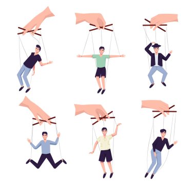 Bir grup insan iplere tutunuyor. Kuklacı ve kuklalar. Manipülatör kadın ve erkeklerle oynuyor. Üstat, hükmetme ya da otorite tarafından kontrol edilen karakterler