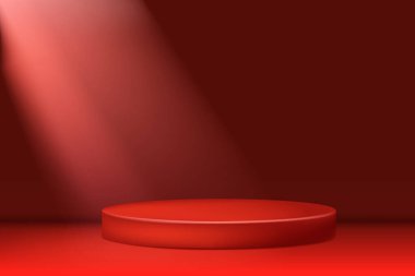 Beyaz 3d yuvarlak podyum vektör çizimi. Sahne arkası. Yuvarlak kaide. Işıklı sahne podyumu, Sahne Podyumu Sahnesi