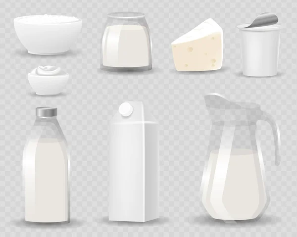 Dairy Products Isolated Realistic Style Vector Illustration Different Natural Milk — Vector de stock