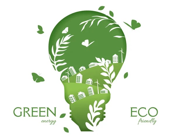 Yeşil Şehir Doğa Yenilenebilir Enerji Yeşil Enerji Doğal Kaynak Koruma — Stok Vektör