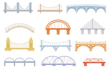 Bridge of construction vector cartoon set icon. Color graphic design. Set of Bridges, Urban Crossover Architecture and Construction for Transportation with Carriageway