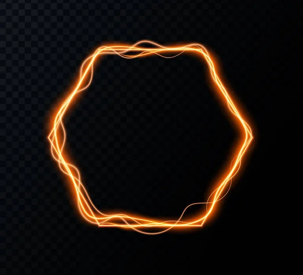 Cadre Vecteur Foudre Courbe Effet Lumière Ligne Figure Géométrique Lumineuse — Image vectorielle