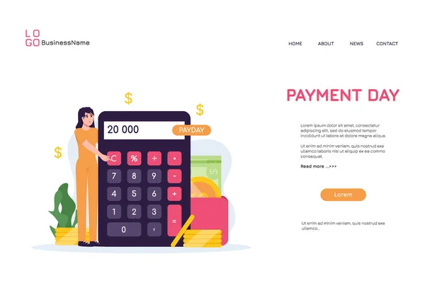 Woman Getting Money Payday Illustration Concept Landing Page Design Workers — Image vectorielle
