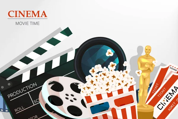 Filmzeit Kino Filmkunst Mit Popcorn Gläsern Und Filmstreifen Kinematografie Konzept — Stockvektor