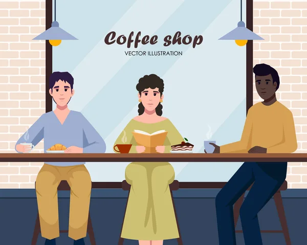 People Coffeehouse Flat Young People Communicating Working Coffeehouse People Relax — Wektor stockowy