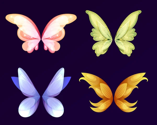 Křídla Víl Draka Nebo Motýlů Izolované Sady Vektor Karikatura Sada — Stockový vektor