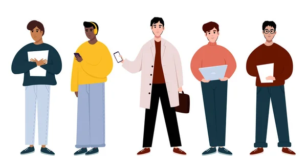 Young People Group Vector Illustration Multicultural Students Group International People — Stockvector
