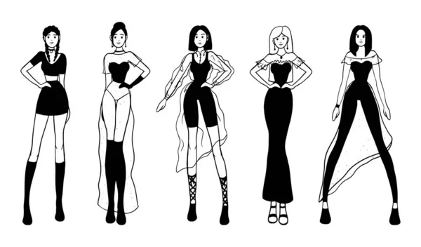 Set Women Dressed Stylish Trendy Clothes Stylish Fashion Models Fashion — Stockový vektor