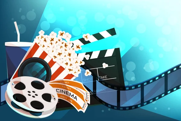 Hora Cinema Filme Arte Cinema Online Assistindo Com Pipoca Óculos — Vetor de Stock