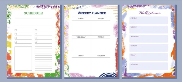 Modelos Planejador Bonito Planejadores Diários Semanais Mensais Anuais Desenho Brilhante —  Vetores de Stock