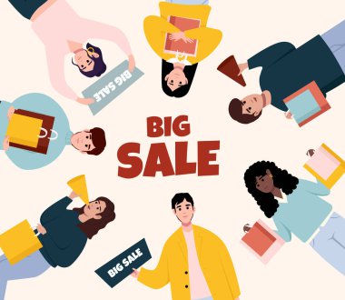 Ad backgrounds for shopping event promotion. Sale and discount concept. Sale banners designs. People announcing price off