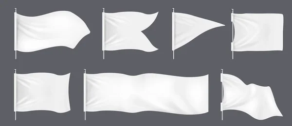 Ρεαλιστικές Σημαίες Λευκό Κενό Υφασμάτινες Πινακίδες Και Κυματίζει Ύφασμα Για — Διανυσματικό Αρχείο