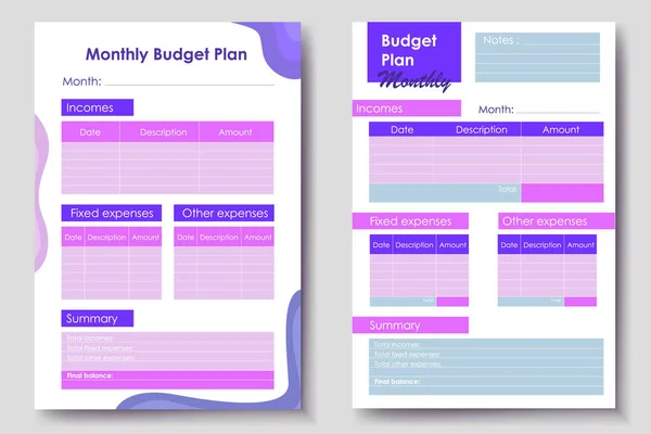 Vector Planner Pages Templates Budget Planner Template Daily Weekly Monthly — Vetor de Stock